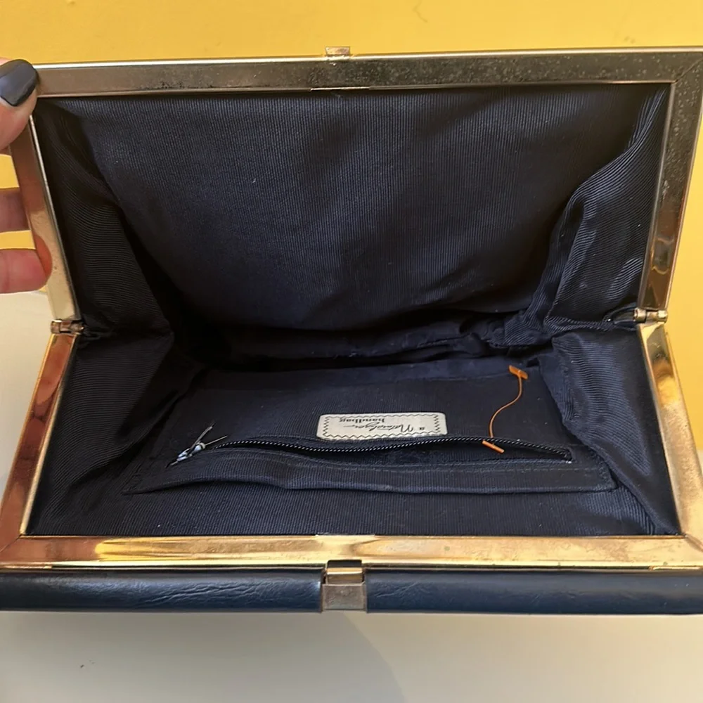 Vintage Naturalizer Blue Suede Leather Top Handle Frame Purse Bag Pocketbook